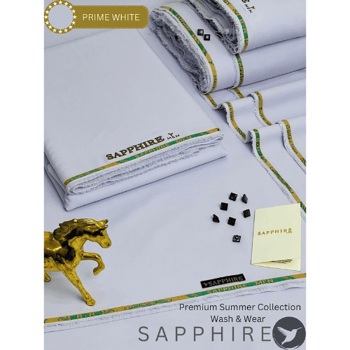 SAPPHIRE (Prime White) Unstitched Wash & Wear ( TANA BANA )