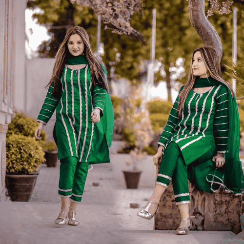 Elegance in Lace: 14 August Independence Day 2 Pcs Dress