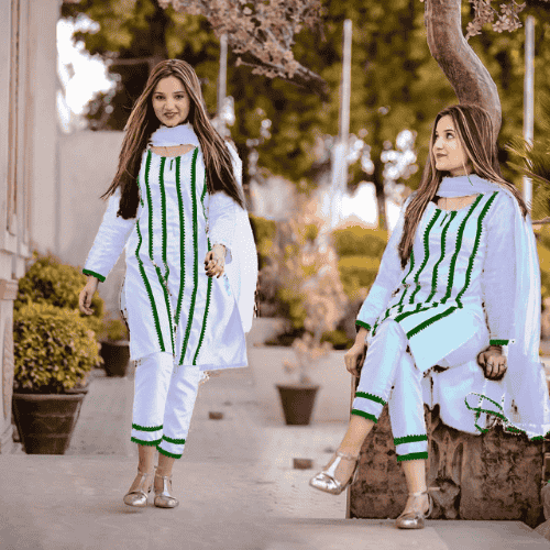 Elegance in Lace: 14 August Independence Day 2 Pcs Dress