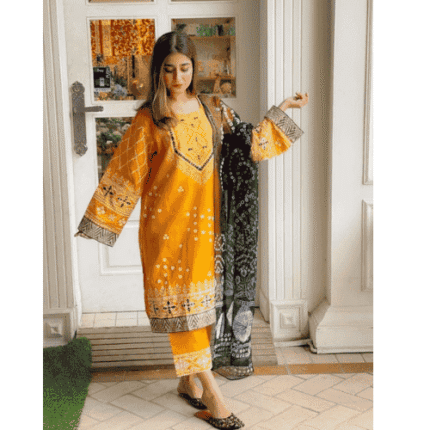 3 Pc Stitched Katan Silk Chunri Suit
